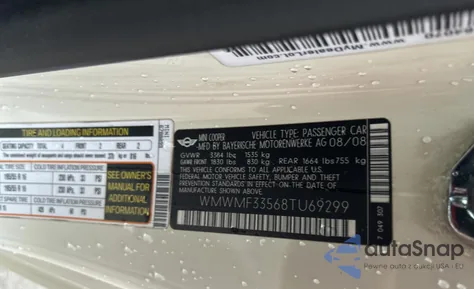 2008 Mini Cooper z USA, uszkodzony, nr VIN WMWMF33568TU69299